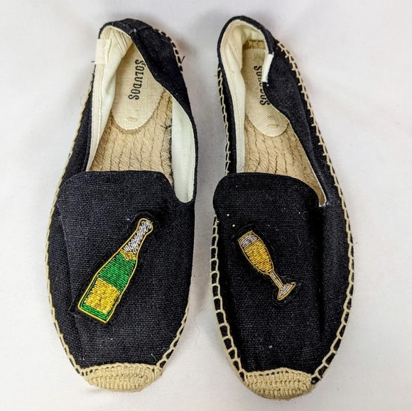 SOLUDOS ESPADRILLE 8 Cheers Champagne Bottle Glass Flats Shoes Slip On Fun Party - Picture 6 of 15